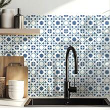 20 piezas Pegatinas de pared a cuadros azul y blanco, estilo bohemio, adhesivo de vinilo autoadhesivo para decoración del hogar de 4x4 pulgadas, papel tapiz, decoración de habitación, decoración de pared, papel tapiz, decoración despegable y pegajosa para el baño