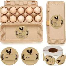 500pcs/Roll 2-Inch Round Kraft Paper Egg Labels With Chicken & Wheat Pattern - Natural Brown, Strong Adhesive, Easy To Write & Peel, Suitable For Mason Jars, Farmers, Crafts And Organization, Kitchen Labels | Farm Theme Stickers | Easy Peel Stickers - 500 Egg Preservation Labels - View 2