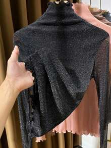 性感透明网眼长袖蕾丝花边女式衬衫内衣上衣