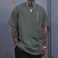 Men Vintage Christian Cross Bible Verse Tee, Jesus Faith Inspirational Cotton Short Sleeve Streetwear Top, Daily Gift For Boyfriend Husband - 深灰色 - 查看 3