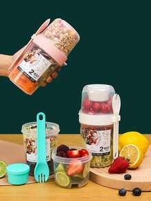 1 szt. Kubek na sałatkę śniadaniową w słoiku typu Mason z pokrywką, przenośny kubek na przekąski owocowo-warzywne, kubek na jogurt z widelcem, odpowiedni na święta Bożego Narodzenia, śniadanie, sałatkę, owsiankę nocną, smoothie, dip i sos (z widelcem, do lunchu), pojemnik na owoce i warzywa