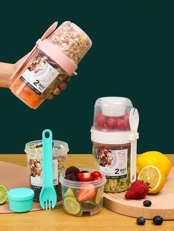 1 szt. Kubek na sałatkę śniadaniową w słoiku typu Mason z pokrywką, przenośny kubek na przekąski owocowo-warzywne, kubek na jogurt z widelcem, odpowiedni na święta Bożego Narodzenia, śniadanie, sałatkę, owsiankę nocną, smoothie, dip i sos (z widelcem, do lunchu), pojemnik na owoce i warzywa