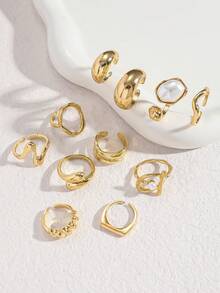 11 Pcs/Set Punk Rings Set For Women Vintage Geometric Rings Set Fashion Personalized Jewelry Gifts Match With Daily Outfits, Party Accessories