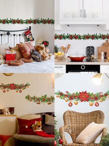 1 pieza, Decoración festiva navideña, Pegatina de pared autoadhesiva de PVC, Estilo moderno, Diseño de guirnalda, hoja, campana y flor para Navidad, Removible y reutilizable, Para el hogar, sala de estar, dormitorio, cocina, estudio, entrada, Acabado semimate, Forma asimétrica, Para decoración de superficies de vidrio, Decoraciones navideñas para el hogar, Decoración de habitaciones, Decoración de paredes, Pegatinas