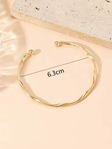 1pc Square Open Bangle Bracelet Set, Fashionable High-End Personalized Accessories - Gold - View 6