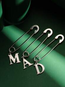1pc Fashionable Personalized Exaggerated Stainless Steel 26 English Letters A-Z Pendant Earrings, Paired With Stainless Steel Safety Pin Earrings, Suitable For Men And Women For Daily Wear And Parties