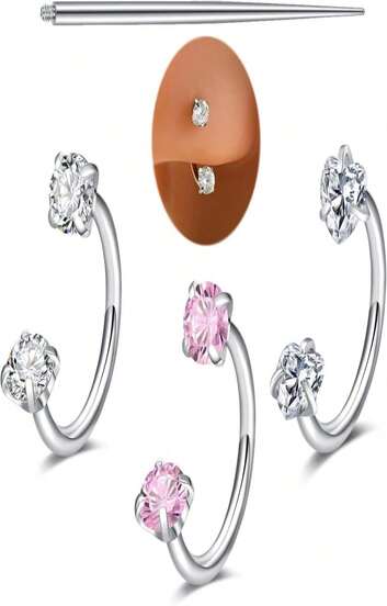 MODRSA Horseshoe Nose Ring 18g Silver Gold Nose Hoops For Women Half Hoop Earring Hoops Horse Shoe Daith Tragus Earring Hoop Helix Piercing Jewelry Double Gem Horseshoe Septum Ring 18gauge 8mm