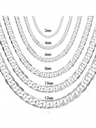 Men's 925 Sterling Silver Plated Necklace 2/4/6/8/10/12MM 16 18 20 22 24 26 28 30 Inches Face Chain Necklace Lobster Clasp Men And Women Engagement Jewelry