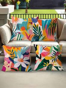Funda de almohada de 4 piezas/1 pieza con estampado floral bohemio, de colores brillantes y estilo encantador, adecuada para decoración de fiestas en el porche, terraza, sofá, sala de estar exterior, sala de estar, sofá y dormitorio | 18x18 pulgadas | Cierre con cremallera | Tela suave y cómoda - resistente a la decoloración, lavable a máquina, adecuada para la decoración del hogar. Sin relleno de almohada