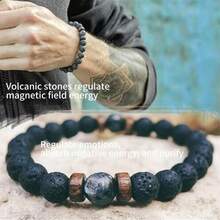 1pc Men's Beaded Bracelet, Natural Stone Bead Bracelet, The Perfect Gift For Boyfriend, Father, Brother - Black - View 4