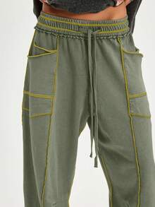 Women's Barrel Leg Sweatpants High Waisted Wide Leg Athletic Pants With Drawstring, Casual Loose Fit Lounge Sweatpants For Women, Yoga Baggy Joggers - xám xanh - Xem 5