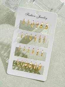 24pcs/Set Fashion Small Hoop Earrings, Minimalist Style Everyday Earrings Women, Suitable Date, Holiday, Anniversary - 金色 - 查看 2