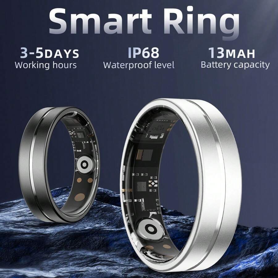 SIMSONLAB Unisex Smart Ring With Fitness Tracker, IP68 Waterproof, Smart Touch Control, Stainless Steel Material, Gesture Photo Capture, Ultra-Low Power Consumption