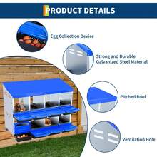 Chicken Nesting Box,Metal Roll Away Chicken Laying Box With Lid Cover To Protect Eggs,Easy Egg Collection,Cleanable For Chicken - 8 cuadrículas azules (sin corchetes) - Ver 4