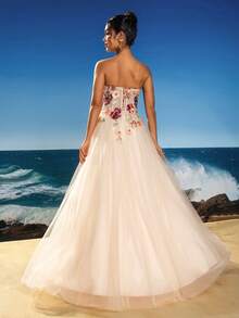 Anymoon 女士高腰荷叶边长款晚礼服派对 - 香檳色 - 查看 2