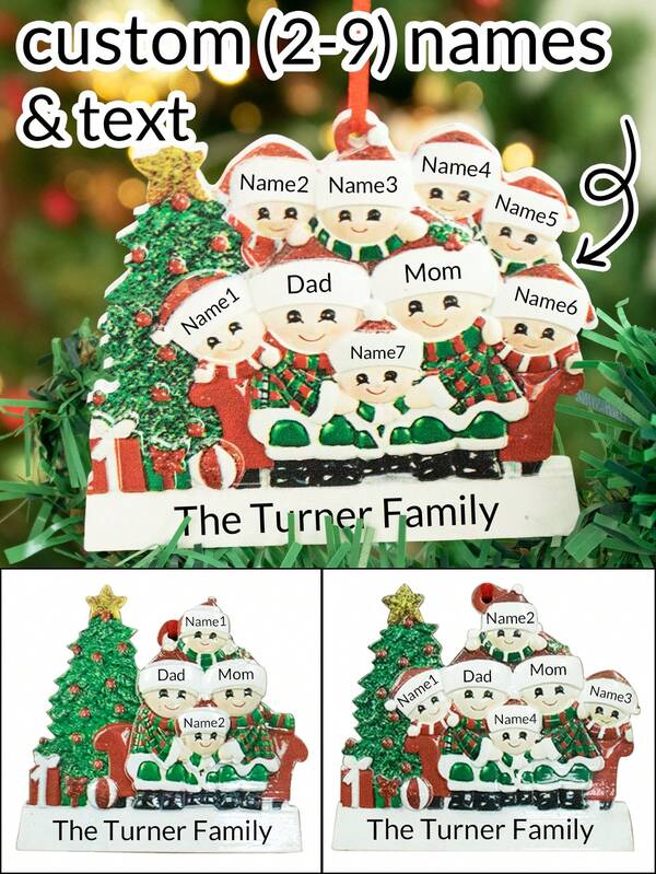 Ornamenti natalizi personalizzati con nome, decorazioni per albero di Natale personalizzate, ornamenti con 2-9 nomi personalizzabili, decorazioni natalizie personalizzabili, ornamenti fai-da-te, Natale, interno, esterno, giardino, anniversario, ciondolo con nome della famiglia, ornamenti per albero di Natale, decorazione per la stanza, ragazzi, ragazze, mamma, papà, bambini
