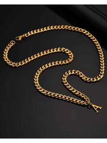 1pc Popular Classic Stainless Steel Letter Pendant Necklace, Men's Style - Gold-26 Letters - View 7