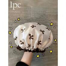 2pcs Waterproof Double-Layer Bow Shower Cap, Elastic Shower Cap, Adult Kitchen Oil-Proof Cap, Bathroom Hair Drying Cap, Elastic And Adjustable, Suitable For Face Washing, Drying Hair, Makeup, Cooking, Shampooing 1pc Home Bathroom Decor Fall Decor Back To School