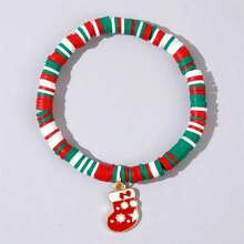 1pc A New Christmas Style Soft Clay White, Green And Red Mixed Color Multi-Layered Elastic Bracelet