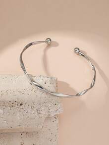 1pc Square Open Bangle Bracelet Set, Fashionable High-End Personalized Accessories - Gold - View 8
