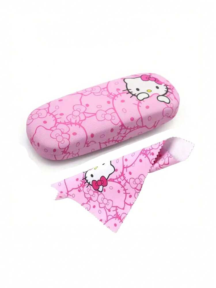 1pc Sanrio Hello Kitty Pink Eyeglass Case - Cute Cat Print, Faux Leather, Durable & Portable Eyewear Storage Box, Includes Cleaning Cloth, Suitable For Eyeglasses, Holiday, Birthday, Christmas Gifts - Multicolor - View 14