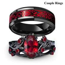Wedding Jewelry Romantic Couple Rings For Lover's Cute Women Red Rhinestones Zirconia Rings Set  Men Stainless Steel Rings Wedding Band Jewelry - Women Rings - View 1