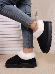 Dép lê nữ thời trang thu/đông, màu trơn, lót lông mềm mại, đế dày ấm áp, thích hợp cho phòng khách, phòng ngủ, văn phòng. - màu đen - Xem 5
