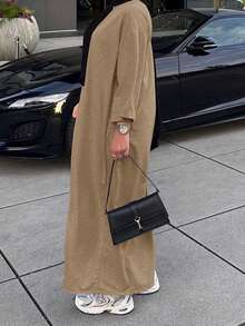 Women's Casual Solid Color Long Arabic Robe Eid Spring - Camel - View 1
