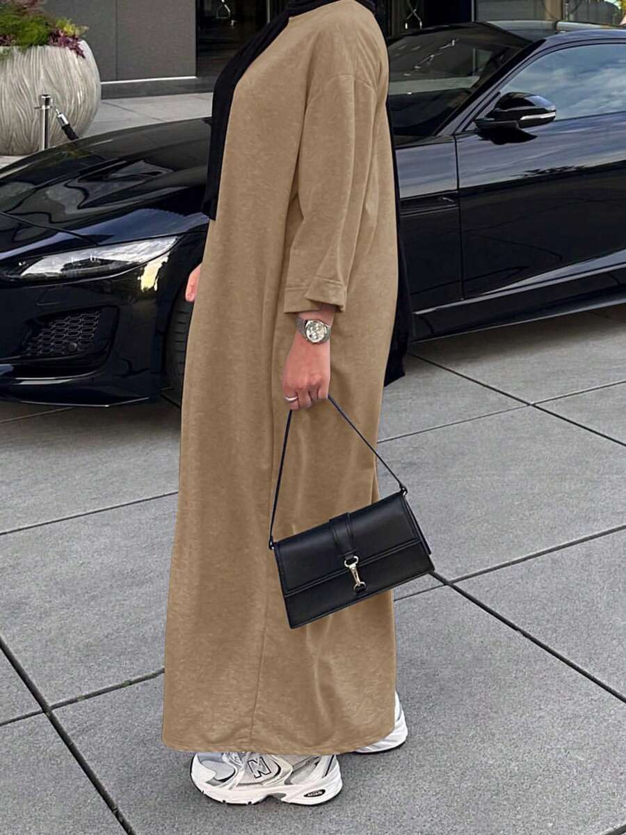 Women's Casual Solid Color Long Arabic Robe Eid Spring - Camel - View 1