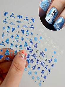 30 张圣诞美甲贴纸，30 件 3D 闪光自粘雪花雪人驯鹿铃铛指甲贴花，冬季指甲贴纸圣诞节圣诞树指甲装饰美甲用品 - 彩色的 - 查看 3