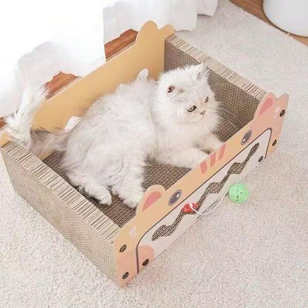 Grattoir et lit multifonctionnel pour chat, tapis à gratter en papier ondulé durable avec jouet à clochette, fournitures pour chat