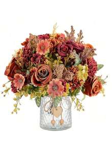 1/3/80pcs Faux Silk Hydrangea Bouquet, Fake Tea Rose, Suitable For Spring/Autumn Wedding Vase, Applicable For Home, Restaurant, Bedroom, Bathroom, Room Decor, Mother's Day, Father's Day, Holiday Birthday Party, Outdoor Garden Decor, Kitchen, Bathroom, Women/Men Gift, Home Decor, Valentine's Day Gift - Orange - View 10