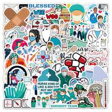 50 piezas Pegatinas planas creativas y lindas de dibujos animados de médicos y enfermeras para bricolaje, planificador, scrapbooking, decoración de pared, decoración del hogar
