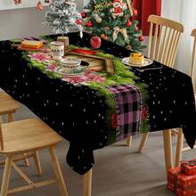 1/20 pièces Nappe de Noël, nappe de fond noir luxueuse avec motif de points rouges d'oiseaux, décoration d'ambiance de Noël, mise en place vibrante de table à manger, convient pour la cuisine, la table à manger, les fêtes, les pique-niques et les dîners en plein air