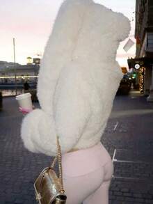 魅力休闲蓬松保暖优雅仿皮草滑雪度假夹克，女士冬季外套 - 白色 - 查看 5