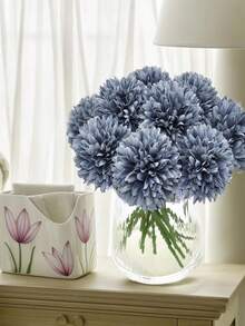 Paraíso em Flor 2 Peças Flores Artificiais Bola de Crisântemo de Seda Arranjo de Hortênsia Buquê de Casamento Decoração Casa Cozinha Jardim Festa Mesa Flor Arranjo de Mesa DIY (Azul Névoa)