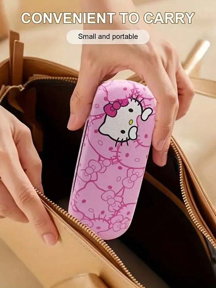 1pc Sanrio Hello Kitty Pink Eyeglass Case - Cute Cat Print, Faux Leather, Durable & Portable Eyewear Storage Box, Includes Cleaning Cloth, Suitable For Eyeglasses, Holiday, Birthday, Christmas Gifts - Multicolor - View 4