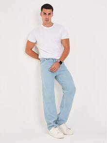 Men's Casual Washed Straight-Leg Jeans - Baby Blue - View 6
