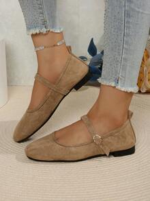 Zapatos planos cómodos de suela suave y diseño de hebilla retro para mujer, bailarinas, zapatos tipo Mary Jane - Caqui - Ver 1