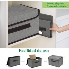 Cajas de Almacenamiento, Cajas Organizadoras para Clósets con Tapa y Asa, Organizador de Ropa de Tela Plegables, para Ropa Juguetes Libros, Adecuado para Salón, Armario, Oficina - Beis - Ver 2