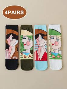4双创意卡通图案动漫袜子，透气舒适，吸汗排汗，适合日常、运动、办公、休闲等风格，四季皆宜的礼物