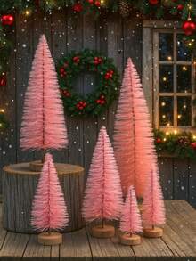 1棵/6棵圣诞粉色迷你松树，人造树，带木质底座，节日桌面装饰，理想的圣诞节中心摆件，非常适合节日家居装饰和派对装饰，圣诞节送礼佳品，圣诞装饰，房间装饰，冬季圣诞装饰，家居圣诞礼物，圣诞装饰 - 彩色 - 查看 10