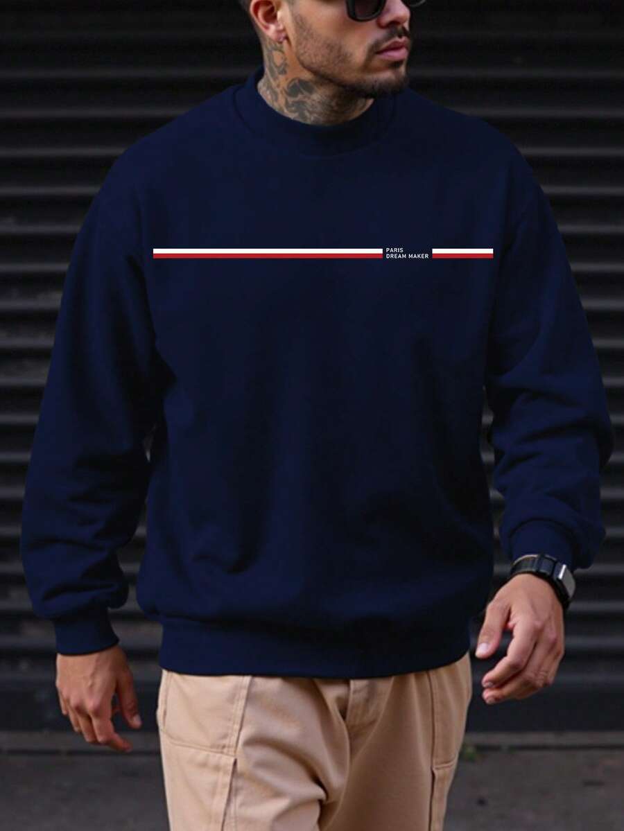 Felpa oversize da uomo, felpa casual da uomo con stampa slogan, girocollo, maniche lunghe, autunno/inverno