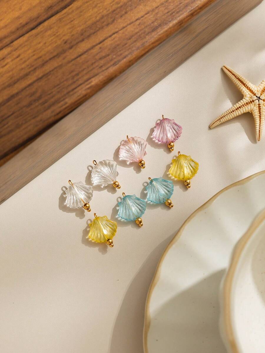 3pcs/Pack Transparent Acrylic Shell Shaped Stainless Steel Curved Needles Accessories, Candy Colors