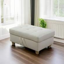 White Faux Leather 3-Piece Sofa Set With Storage Ottoman | [2 Options]2 Purchase Options: Complete Set With 2 Pillows Or Ottoman Only, Modern Living Room Couch With Solid Wood Frame, Easy Assembly - 白色 - 查看 7