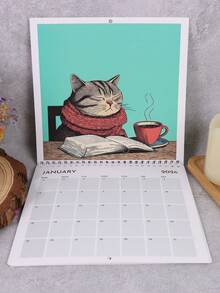 Miesięczny kalendarz ścienny z uroczym wzorem kota, wiszący kalendarz ścienny na rok 2026 do salonu, sypialni, domu, dekoracji ściennych dla miłośników kotów