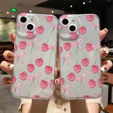 Funda  Transparente Ultra Clara patrón cerezas lazo rosa -Carcasa de Bordes Rectos Anti-Amarillamiento y Antiarañazos-Diseño Delgado y Minimalista-Muestra el Estilo de tu  16 Pro Max/1 - transparente - Ver 5