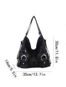 这款时尚简约的大容量女士通勤单肩包采用PU材质，配有镂空铆钉拉链，并附带双肩带和手提带。它适合旅行、通勤和学生使用，既可作为旅行背包，也可作为休闲背包。 - 黑色 - 查看 3