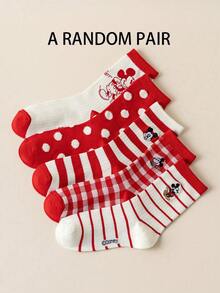 5双装正品迪士尼女士袜子，米奇刺绣红色新年礼物袜，卡通圣诞刺绣袜，新年动画袜，男女通用卡通英雄袜，创意趣味迪士尼袜子 - 彩色 - 查看 12