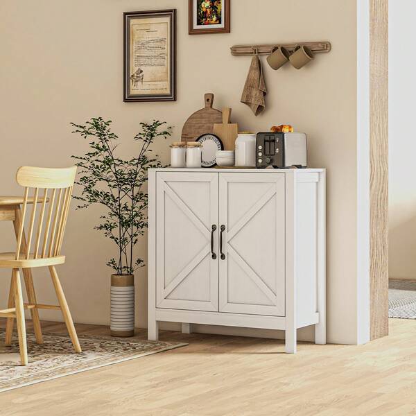 HOMCOM Farmhouse Kitchen Storage Cabinet, Sideboard Buffet Cabinet With 2 Barn Doors And Adjustable Shelves, White